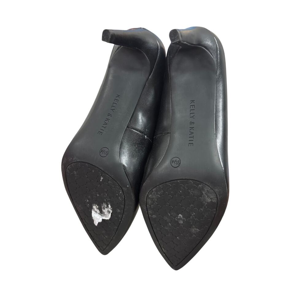 New Kelly & Katie 9.5 Misha Black Faux Leather Pointed Toe Slip On Heeled Pumps - Picture 5 of 6